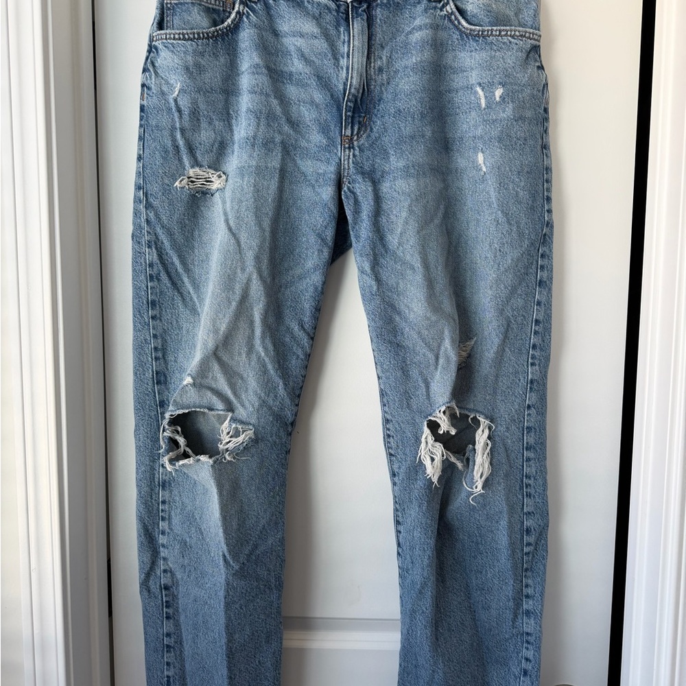 Cotton On Light Blue Distressed Straight Jeans